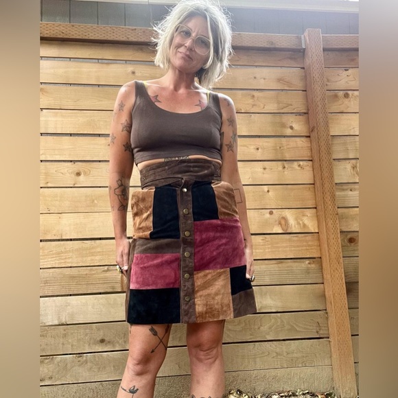 Vintage 80’s/90’s patchwork suede skirt women’s size small - Picture 5 of 10